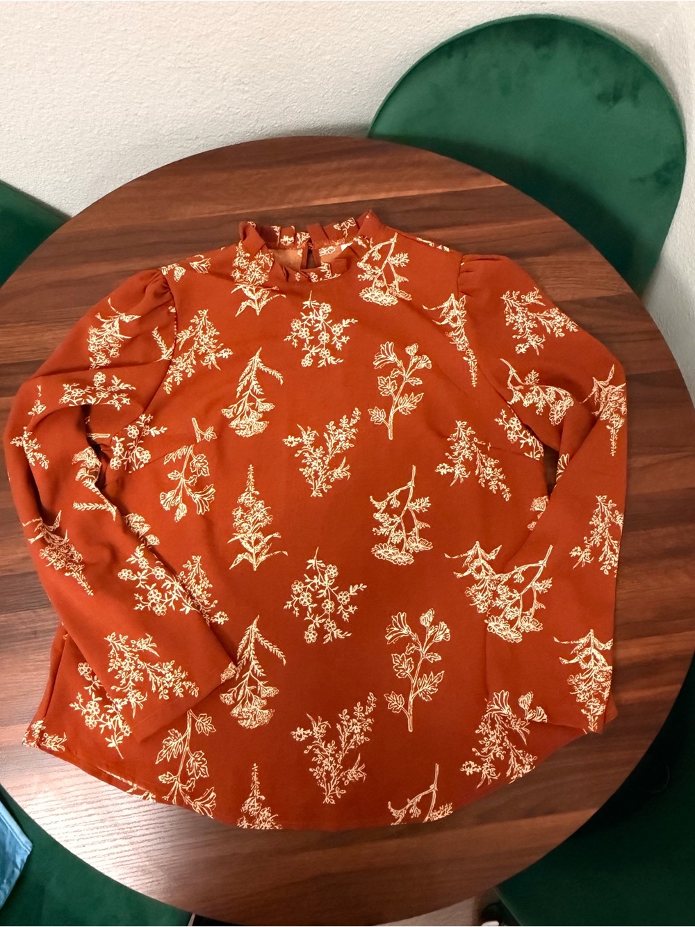 Women's Rust Floral Mock Neck Long Sleeve Top